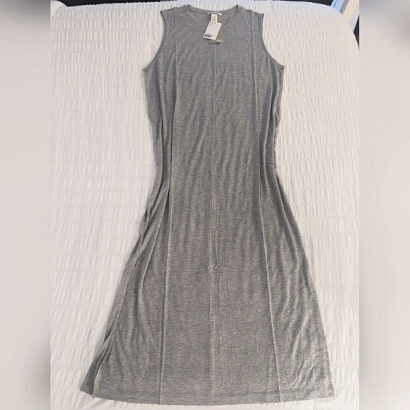 H&M Grey Melange Sleeveless Casual Midi Dress Size Large - Picture 1 of 7